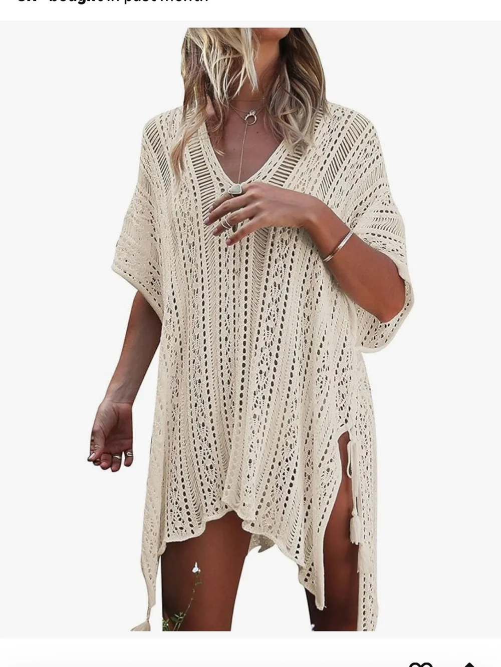 Beige Crochet V-Neck Beach Cover-Up - Picture 1 of 4